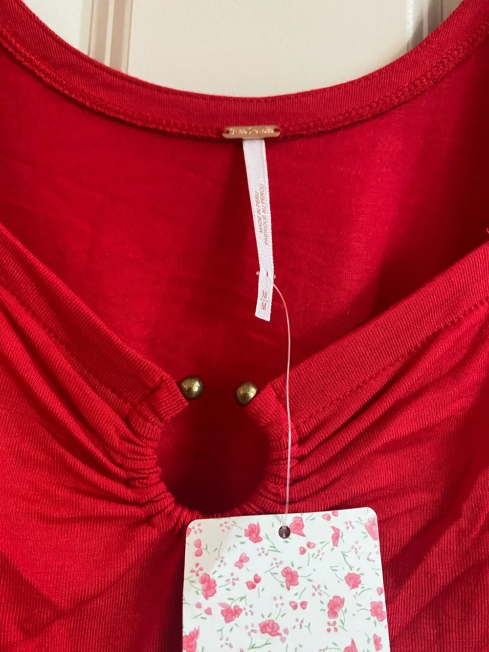 NWT Free People Romantic Babydoll Red Sleeveless Keyhole Neck Top